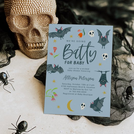 Invitation Batty Bats Bleus pour Baby shower