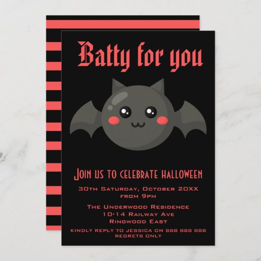 INVITATION BATTY POUR VOUS HALLOWEEN FÊTE (Devant / Derrière)