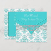 Invitation Batz Mitzvah damassé bleu sarcelle (Devant / Derrière)
