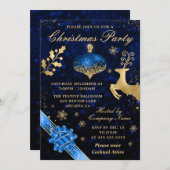 Invitation Bauble bleu et or et fête de Noël au ruban (Devant / Derrière)