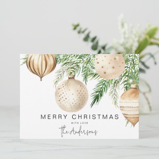 Invitation Bauble de Noël Or moderne (Debout devant)