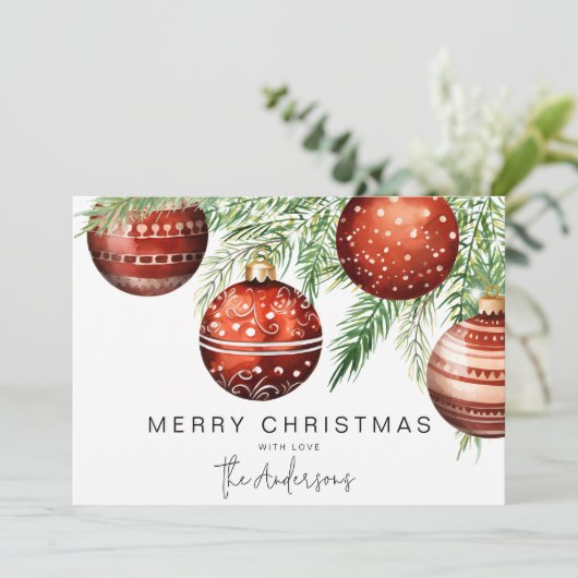 Invitation Bauble de Noël rouge moderne (Debout devant)