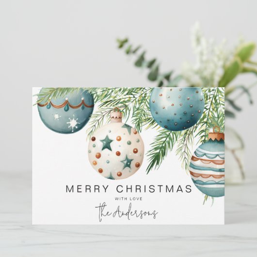 Invitation Bauble de Noël Turquoise moderne (Debout devant)