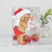 Invitation Bauble rouge Baby shower de Noël Brunette (Debout devant)