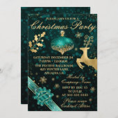 Invitation Bauble turquoise et or et fête de Noël au ruban (Devant / Derrière)