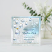Invitation Baubles d'argent et flocons de neige fête Noël (Debout devant)