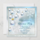 Invitation Baubles d'argent et flocons de neige fête Noël (Devant)