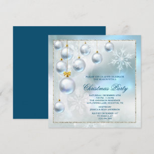 Invitation Baubles d'argent et flocons de neige fête Noël