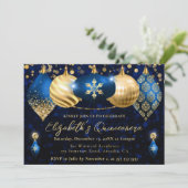 Invitation Baubles de Noël bleu et or Quinceanera (Debout devant)
