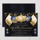 Invitation Baubles de Noël bleu marine et or Quinceanera (Devant / Derrière)