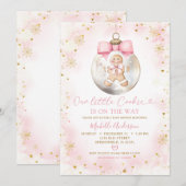 Invitation Baubles de Noël en or rose Baby shower biscuit (Devant / Derrière)