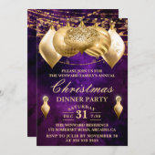 Invitation Baubles de Noël pourpre et or (Devant / Derrière)