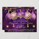 Invitation Baubles de Noël pourpre et or doux 16 (Devant / Derrière)