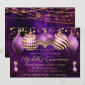 Invitation Baubles de Noël pourpre et or Quinceanera (Devant / Derrière)