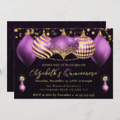 Invitation Baubles de Noël pourpre et or Quinceanera (Devant / Derrière)