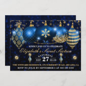 Invitation Baubles de Noël Royal Bleu et Or Sweet 16 (Devant / Derrière)
