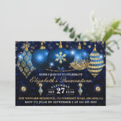 Invitation Baubles de Noël Royal Blue et Gold Quinceañera (Debout devant)