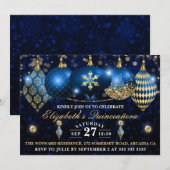 Invitation Baubles de Noël Royal Blue et Gold Quinceañera (Devant / Derrière)