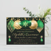 Invitation Baubles de Noël vert et or Quinceanera (Debout devant)