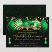 Invitation Baubles de Noël vert et or Quinceanera (Devant / Derrière)