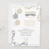 Invitation Baubles de vacances minimaux Noir et Or (Devant)