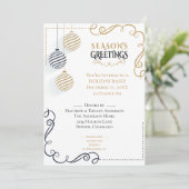 Invitation Baubles de vacances minimaux Noir et Or (Debout devant)