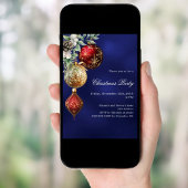 Invitation Baubles d'or rouge bleu Noël