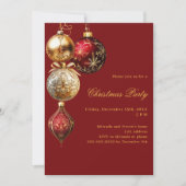 Invitation Baubles d'or rouge Noël (Devant)