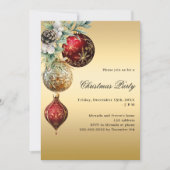 Invitation Baubles d'or rouge verdure fête de Noël (Devant)