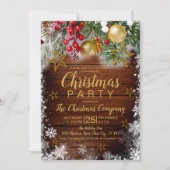 Invitation Baubles d'or rustique Berries Étoiles Noël (Devant)