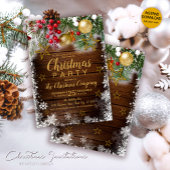 Invitation Baubles d'or rustique Berries Étoiles Noël