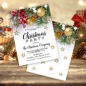 Invitation Baubles d'or rustique Berries Étoiles Noël