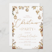 Invitation Baubles Gold Christmas Party (Devant / Derrière)
