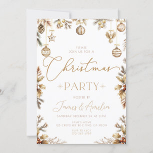 Invitation Baubles Gold Christmas Party