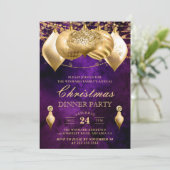 Invitation Baubles violets et dorés Soirée de Noël (Debout devant)