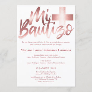 Invitation Bautizo Baptism Espagnol Faux ROSE OR