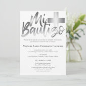 Invitation Bautizo Baptism Espagnol Faux SILVER (Debout devant)