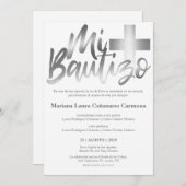 Invitation Bautizo Baptism Espagnol Faux SILVER (Devant / Derrière)