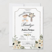Invitation Bautizo Boy Charro en argent blanc mexi (Devant)