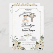 Invitation Bautizo Boy Charro en argent blanc mexi (Devant / Derrière)