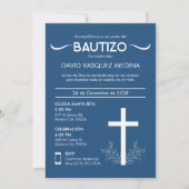 Invitation Bautizo Cute Baby Baptism Croix espagnole et Feuil (Devant)