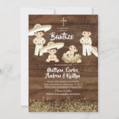 Invitation Bautizo de frère et soeur Charro Or Cactus Mexicai (Devant)