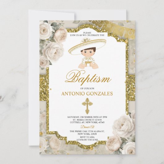 Invitation Bautizo espagnol Fiesta mignon petit garçon Baptêm (Devant)