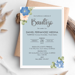 Invitation Bautizo Espagnol Invitacion Fleurs Bleues Baptême