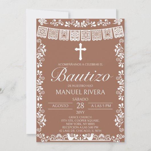 Invitation Bautizo espagnol Terracotta Papel Picado (Devant)