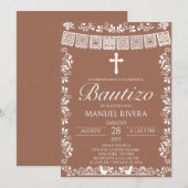 Invitation Bautizo espagnol Terracotta Papel Picado (Devant / Derrière)