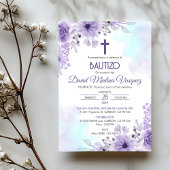 Invitation Bautizo Invitacion Baptême Élégante Fleurs violett