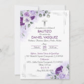 Invitation Bautizo Invitación Baptism mignon Fleurs violettes (Devant)