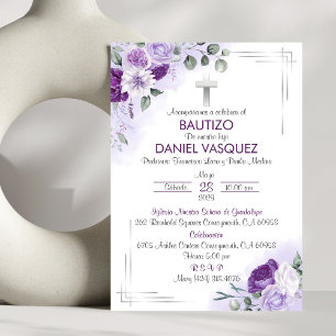 Invitation Bautizo Invitación Baptism mignon Fleurs violettes