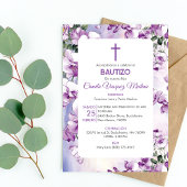 Invitation Bautizo Invitación Baptism mignon Fleurs violettes